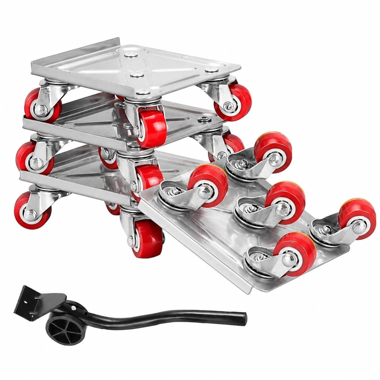Möbelroller Set 4-teilig, 600 kg Belastbarkeit, rutschfeste Räder, Hebelstange, Karbonstahl, ideal für Haushaltsgeräte