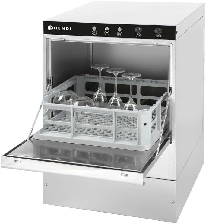 HENDI Glazenspoelmachine K40, tafelvaatwasser, vaatwasser, elektromechanisch, 230V, 2,8kW, 470x510x(H)710mm, RVS, wit