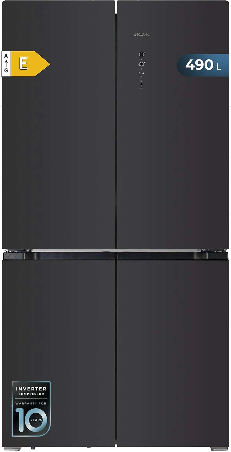 Cecotec Amerikaanse koelkast 4 glazen deuren 490 l Bolero CoolMarket 4D 490 glas E. 183 cm hoog, 91 cm breed, laag stroomverbruik, Inverter Plus