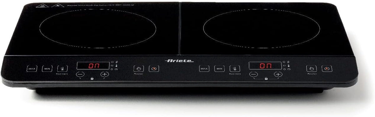 Ariete 1998 Draagbare dubbele inductiekookplaat, glaskeramiek, 2000 W + 1500 W, 10 + 8 vermogensniveaus, timer tot 4 uur, kinderbeveiliging, zwart