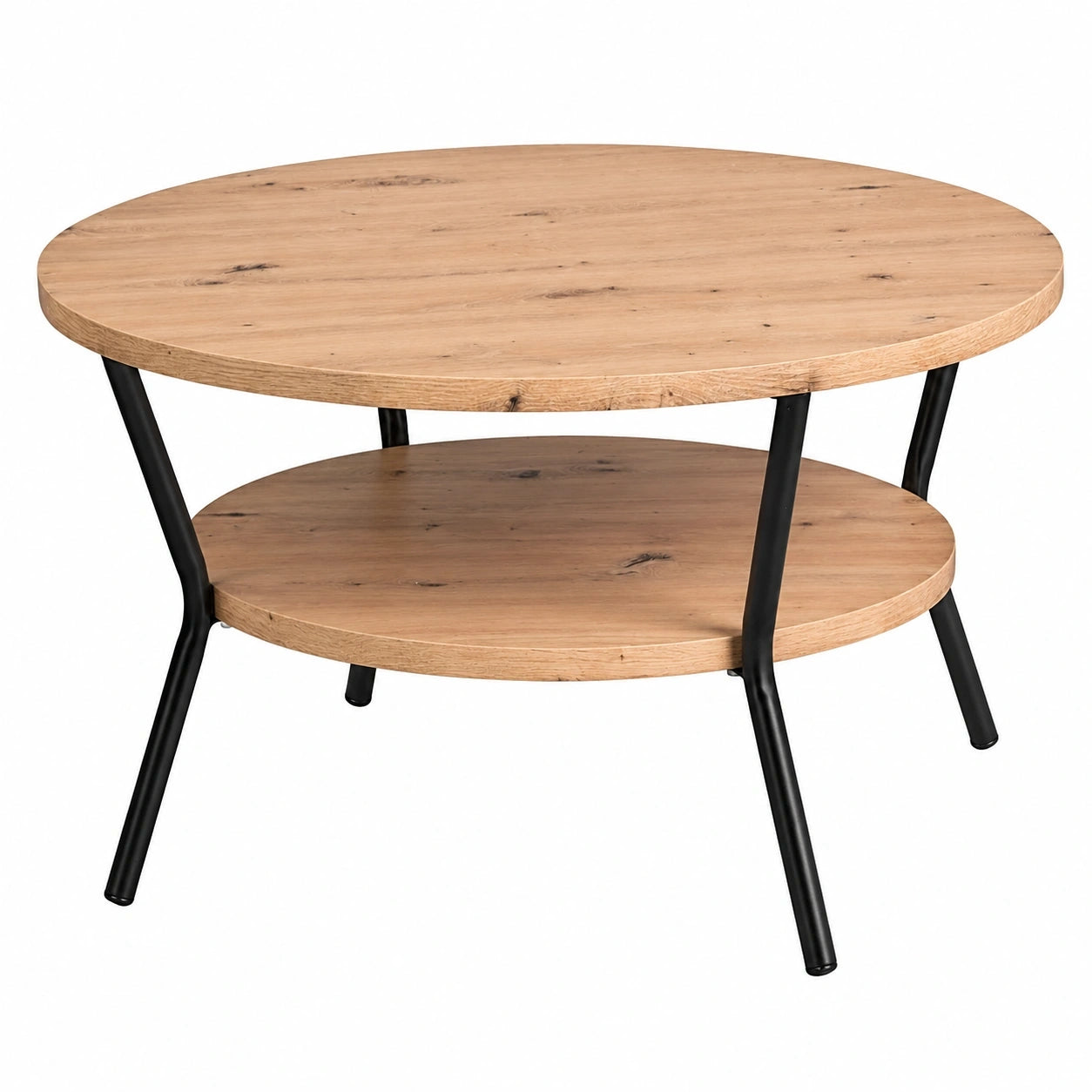 Runder Couchtisch mit Ablage - 80 cm - Eiche Artisan und Schwarzmetall