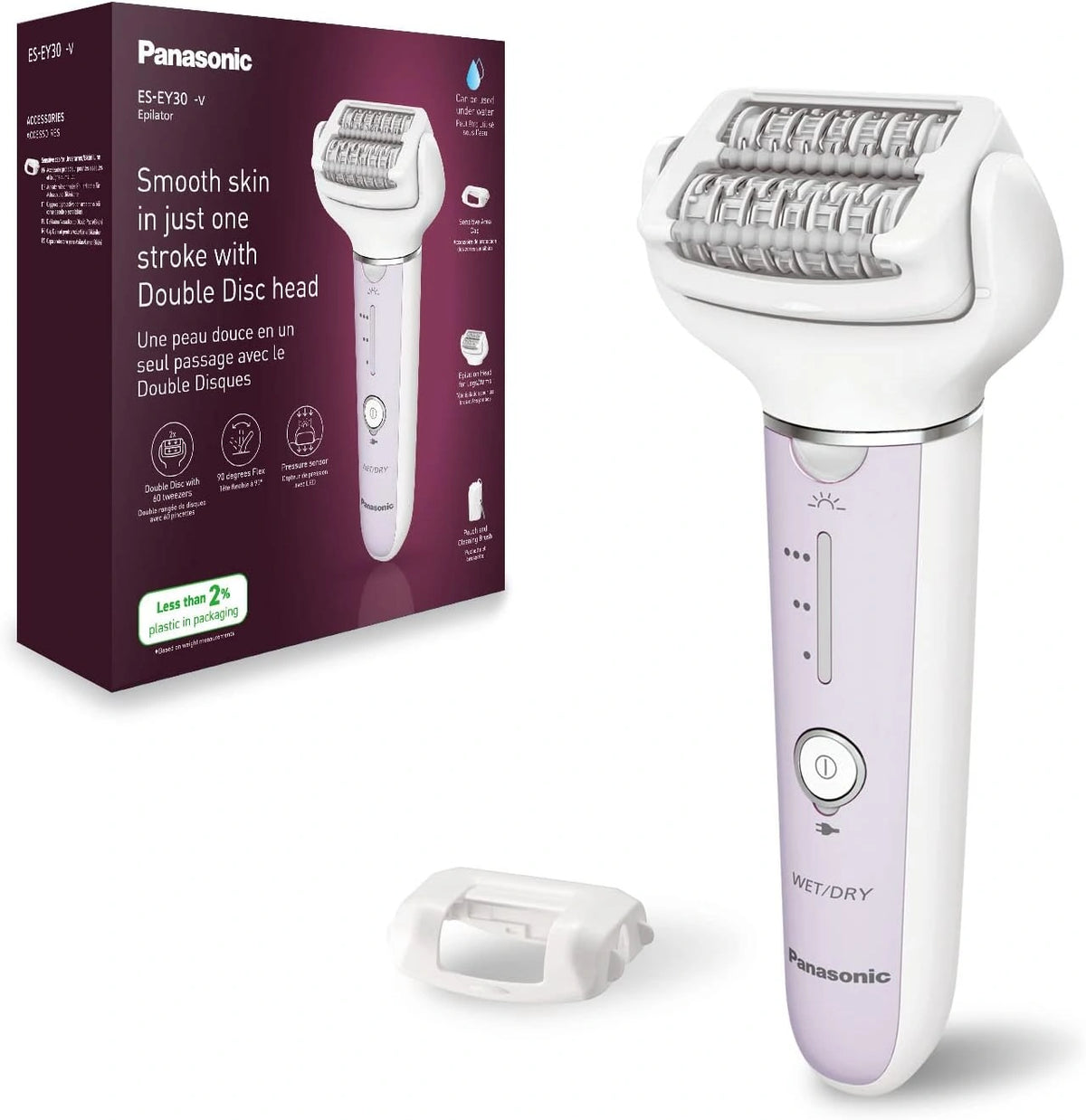 Panasonic ES-EY30-V503 Nat en Droog Epileerapparaat, Dubbele schijf met 60 Pincetten, Flexibele 90° Draaibare Kop, 3 Snelheden en Led-lampje