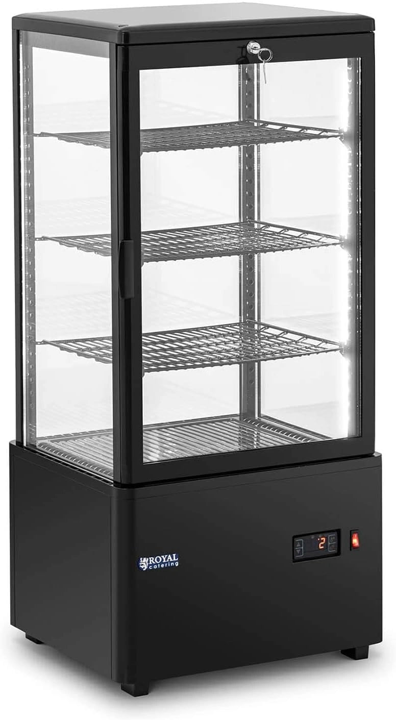 Royal Catering Koelvitrine voor horeca RCCC-78-BT (inhoud: 78 l, temperatuur: 2-10 °C, met 4 niveaus en LED-verlichting), zwart