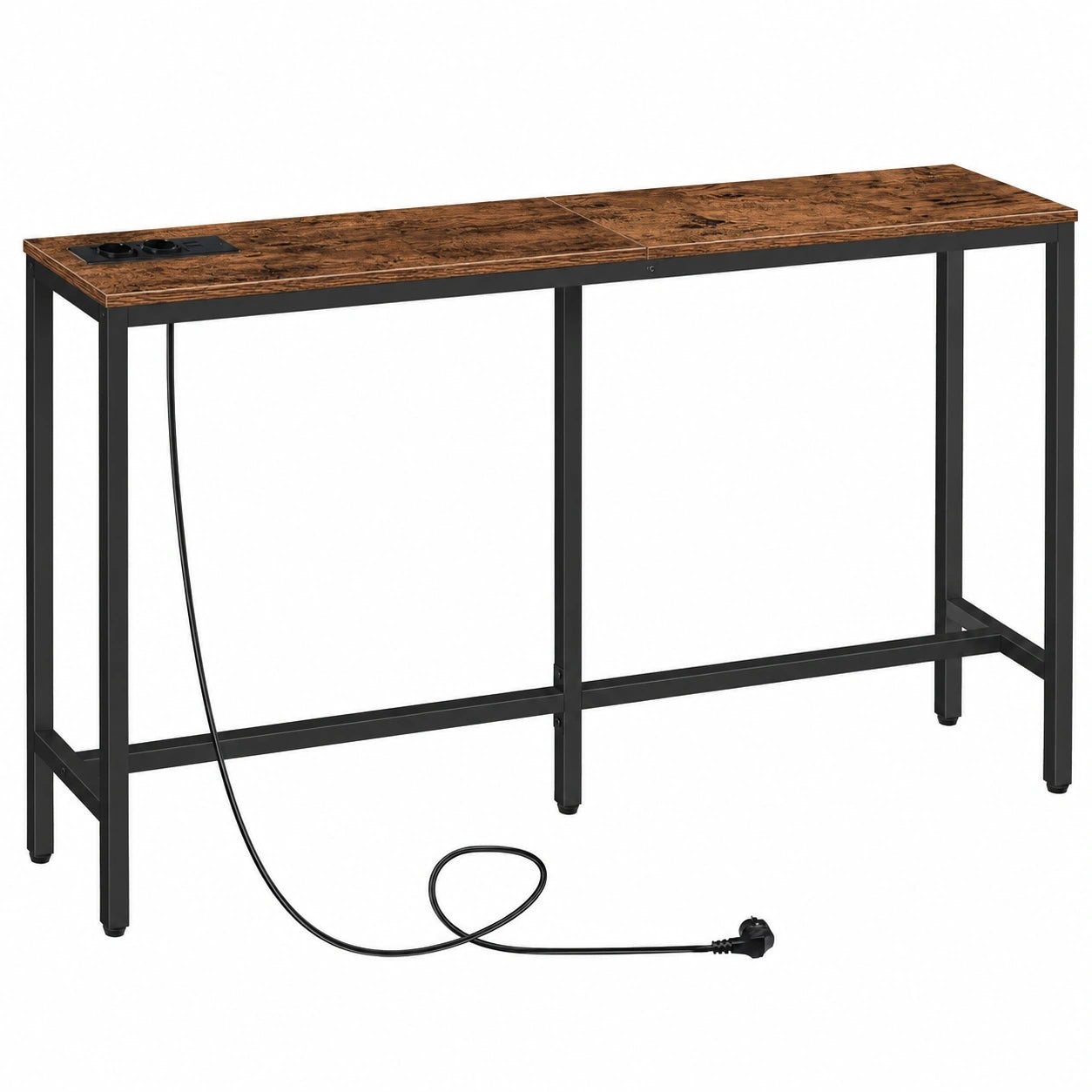 MAHANCRIS Industrieller Konsolentisch mit USB-Ladestation, 160 cm, schmaler Sofatisch im Vintage-Stil für Wohnzimmer und Flur