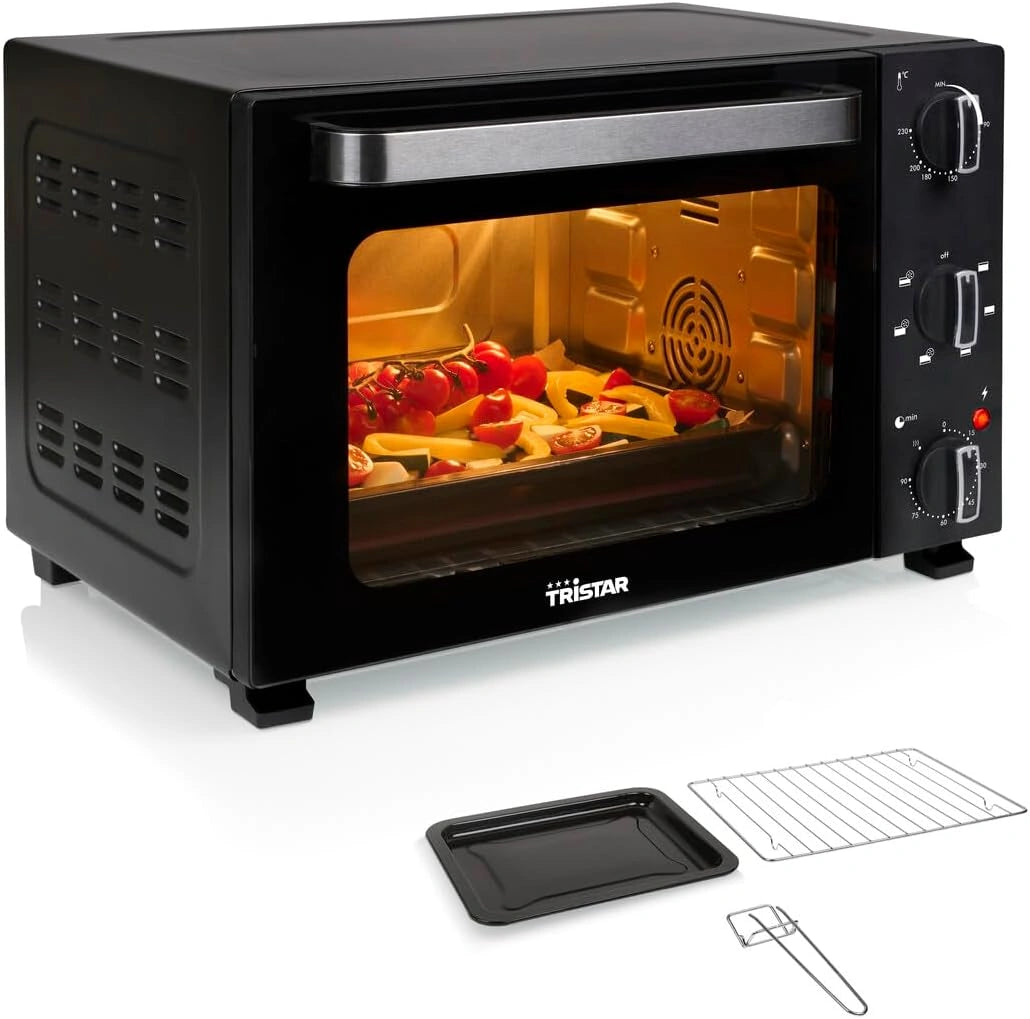 Tristar Heteluchtoven, 27 liter Inhoud, 1500W, 6 Warmtestanden, Convectiefunctie, Timer 90 Min, Thermostaat 90–230 °C, Dubbelglas Deur