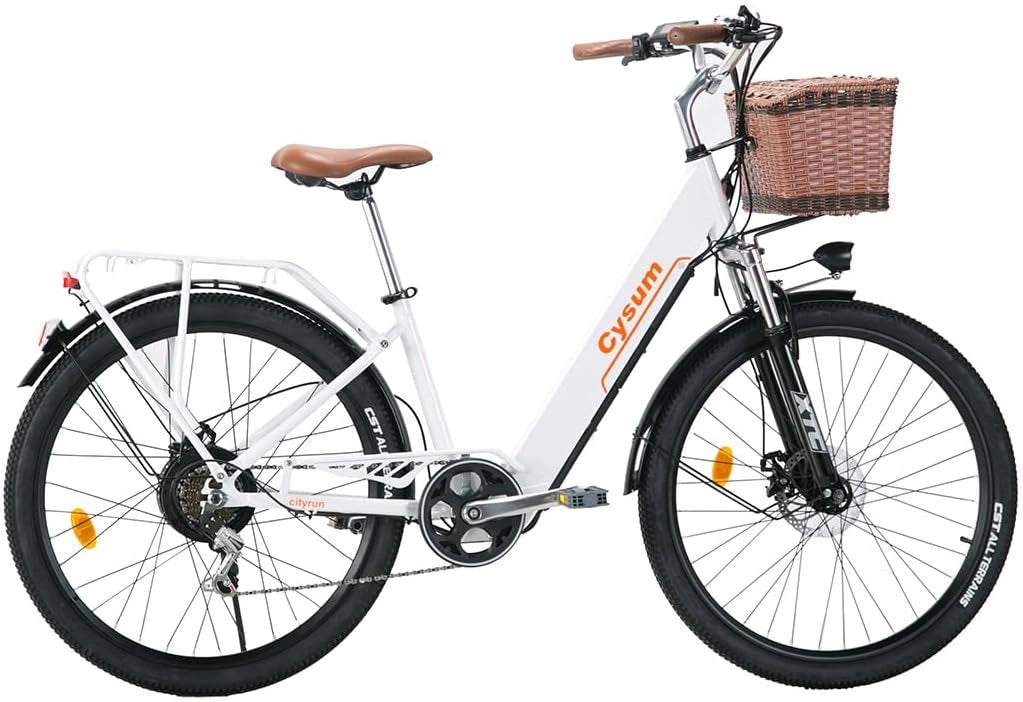 Cysum cityrun Elektrische fiets voor dames, 26 inch trapondersteuning, e-bike, elektrische stadsfiets voor volwassenen, motor 250 W, 25 km/u