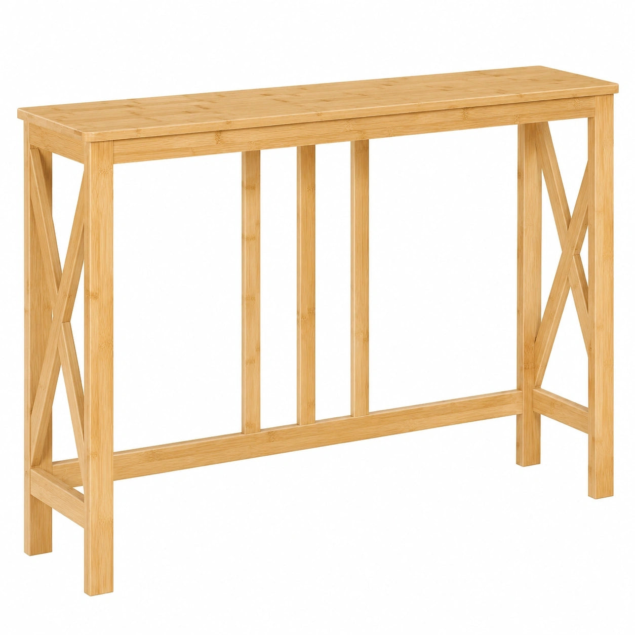 Schmaler Bambus-Konsolentisch, moderner Sofatisch mit X-Seitenrahmen, 100 x 24 x 75 cm, ideal für Flur und Wohnzimmer