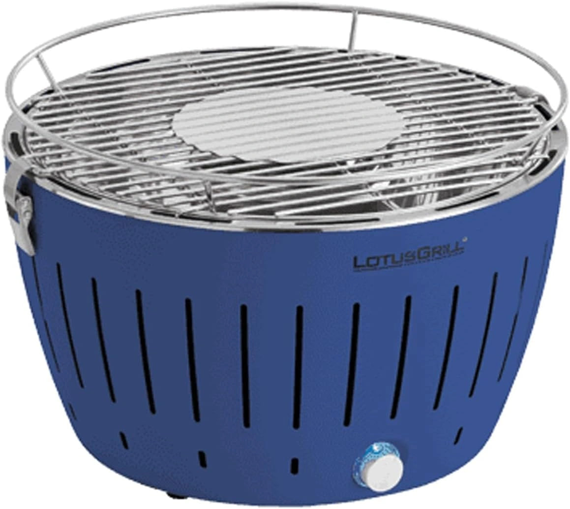 LotusGrill Classic diepblauw G340 de rookarme houtskoolgrill/tafelgrill met USB-aansluiting, blauw