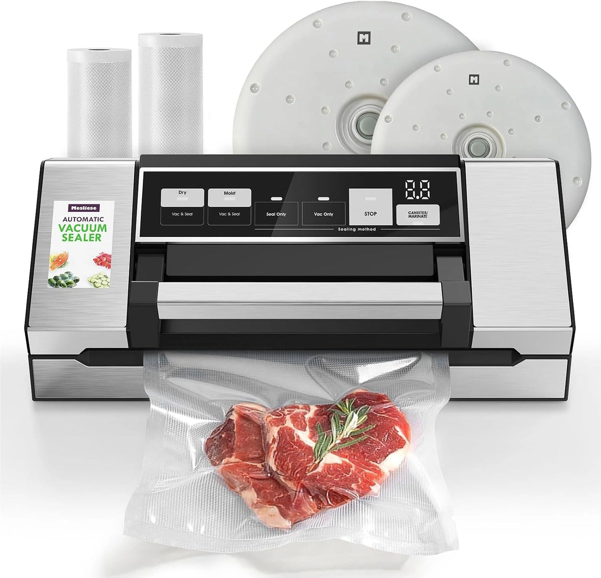 Mesliese Vacuümmachine, 95 kPa, 140 W, voedselzuiger met 20 l/min, dubbele afdichtingsband, geïntegreerde snijder
