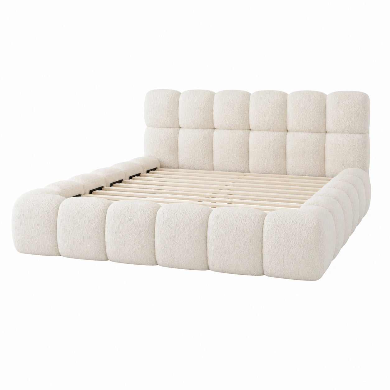Elegantes Polsterbett 180x200 mit Stauraum und Lattenrost, Bouclé-Stoff, Kopfteil, Beige