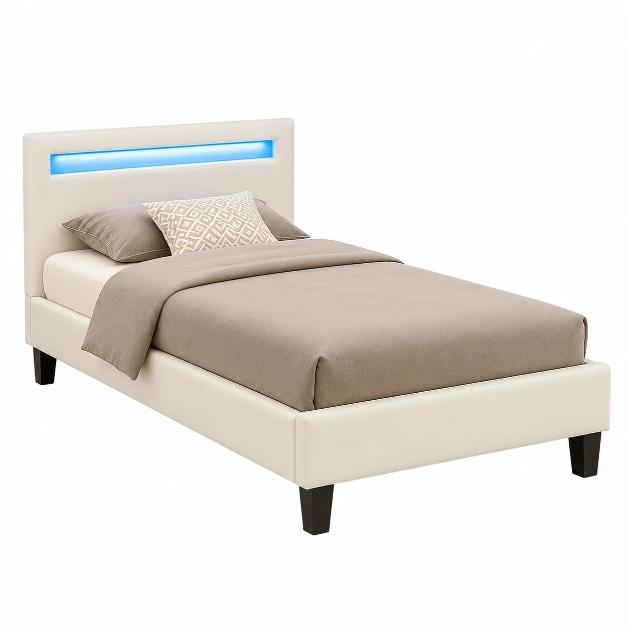 CARO-Möbel Einzelbett Mandalay mit LED-Licht, Lederoptik, 90x200 cm, inklusive Lattenrost, weißes Kunstleder