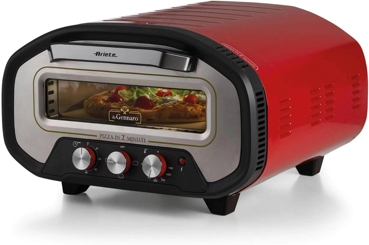 Ariete 3901 Da Gennaro, pizzaoven, 2200 W, temperatuur 430 °C, 2 minuten koken, vuurvaste steen, rood