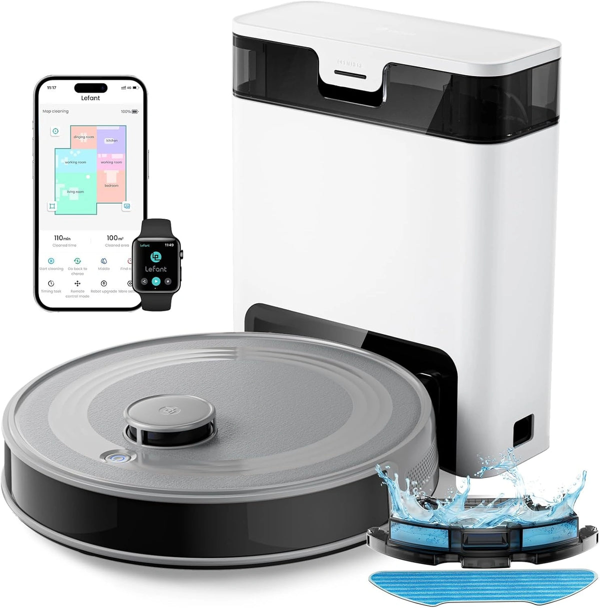 LEFANT M2Pro dToF Robotstofzuiger met lasertoewijzing, 6000 Pa, automatisch stofverzamelstation, 2,7 l, PSD-navigatie, gepersonaliseerde reiniging