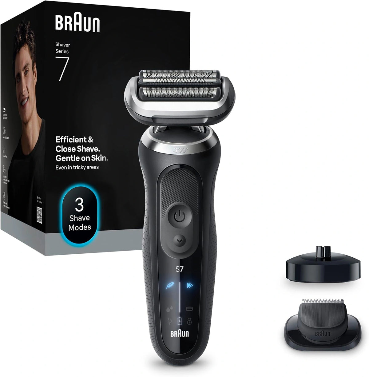 Braun Serie 7 Braun 72-N4200S Elektrisch scheerapparaat, nat & droog, baardtrimmer voor heren, 60 minuten gebruik, laadstation, + 1 accessoires