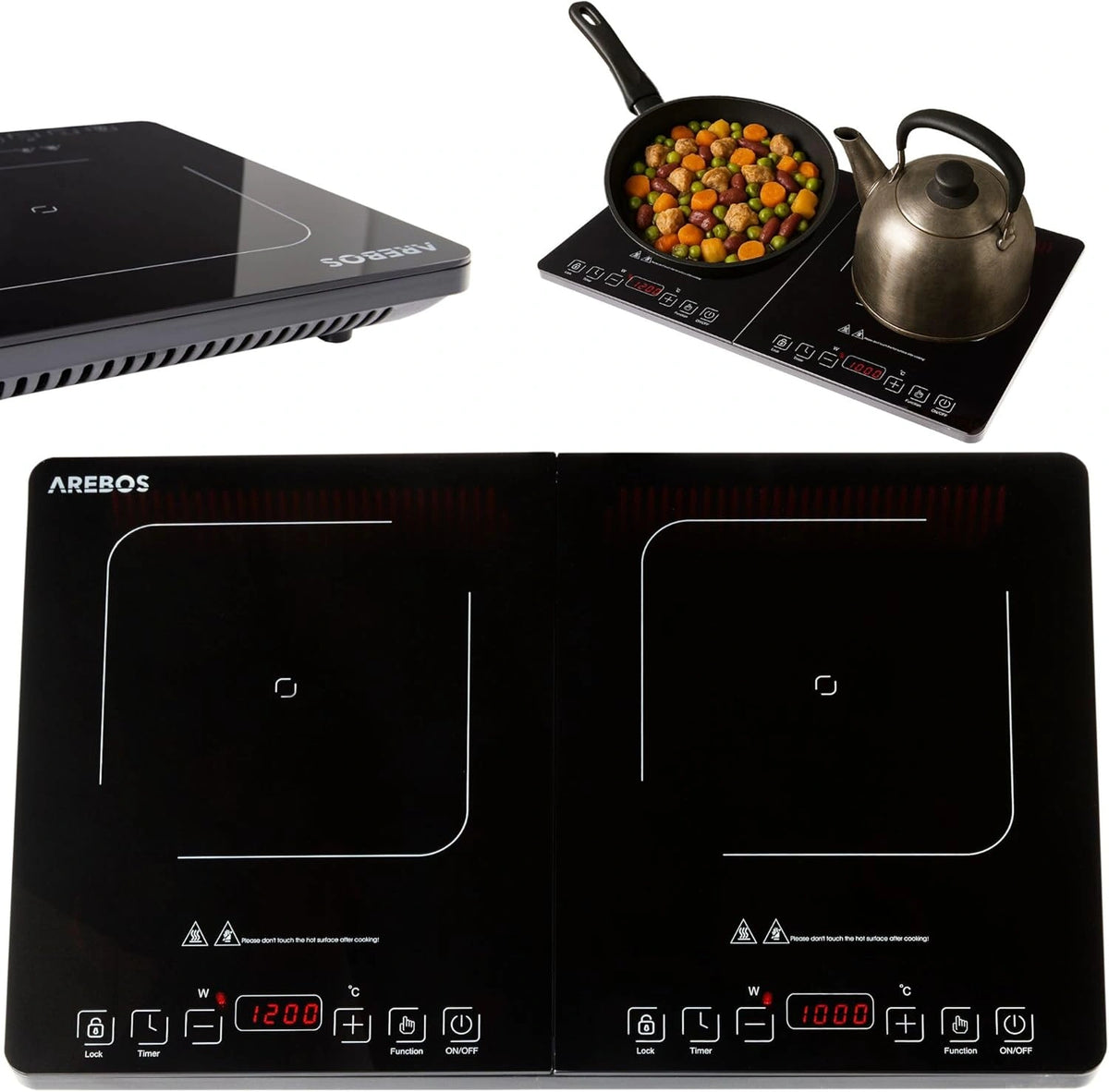 Arebos dubbele inductiekookplaat 3500W, wit