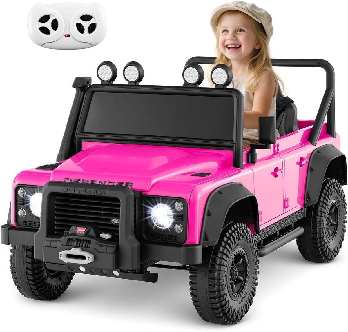COSTWAY Elektrische Kinderauto 12V Mini Land Rover met Afstandsbediening, LED Koplampen, Claxon, USB & MP3, Verstelbare Veiligheidsgordel