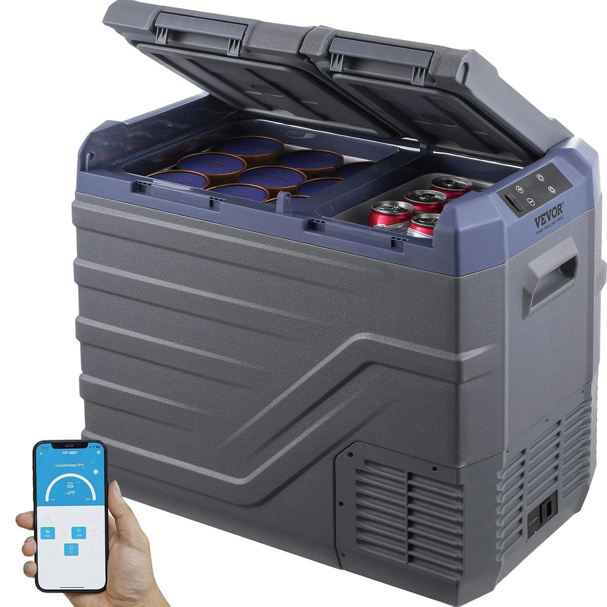 VEVOR NLD55 40 liter (42,3 qt) Dual Zone draagbare vriezer, 12 volt auto koelkast koelkast, -40 graden Fahrenheit instelbaar bereik