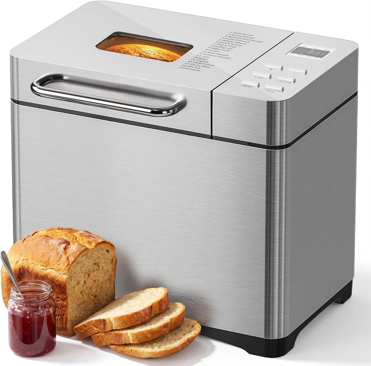 JUMMICO Broodbakmachine roestvrij staal met 19 programma's en 1000 g inhoud, 3 bruiningsniveaus, timer, 710 W, incl. kijkvenster en receptenboek