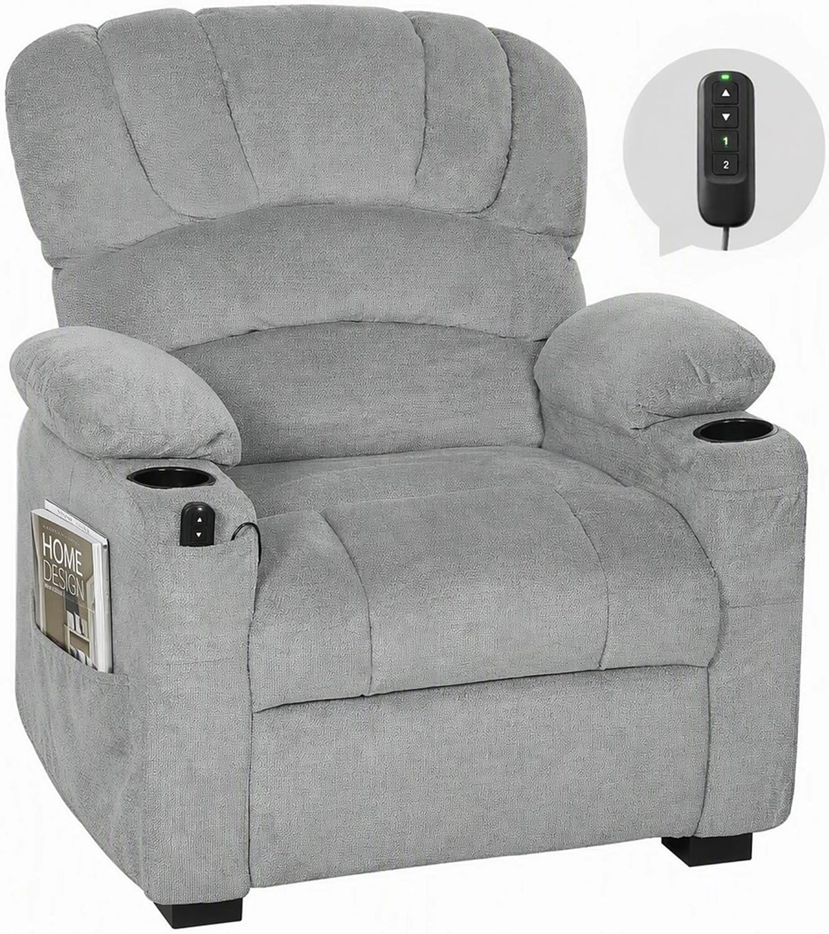 HOMCOM elektrische relaxfauteuil met ligfunctie schelprugleuning grijs