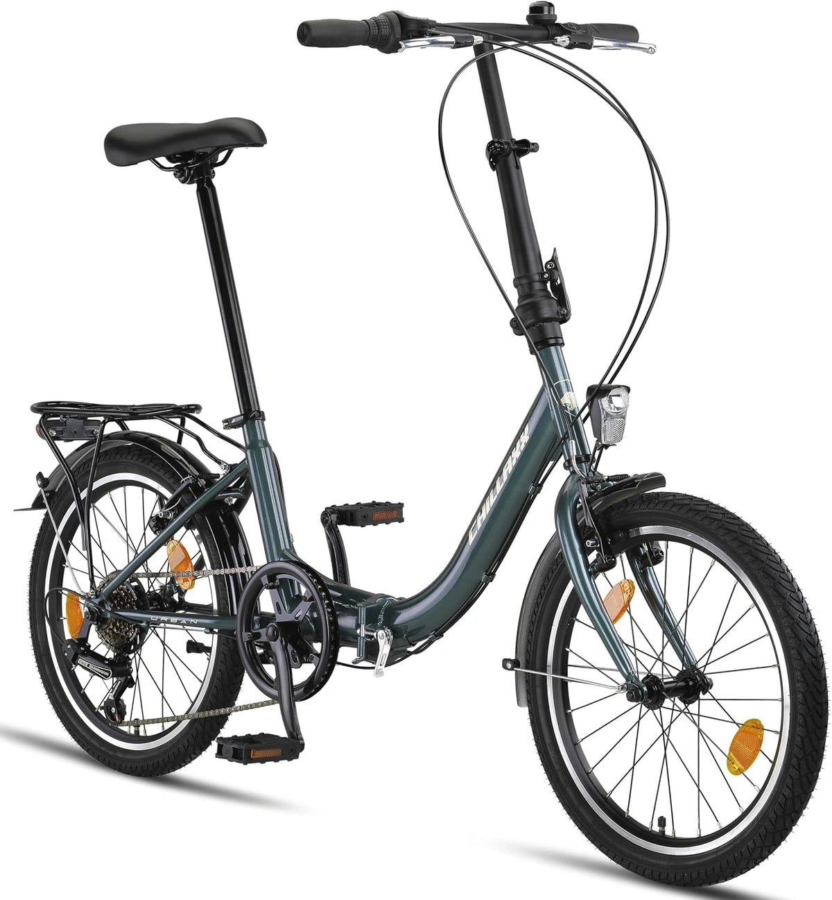 Chillaxx Urban Vouwfiets, 20 inch, Shimano 6 versnellingen, led-batterijlicht, Quick-Fold-systeem, vouwfiets, zwart