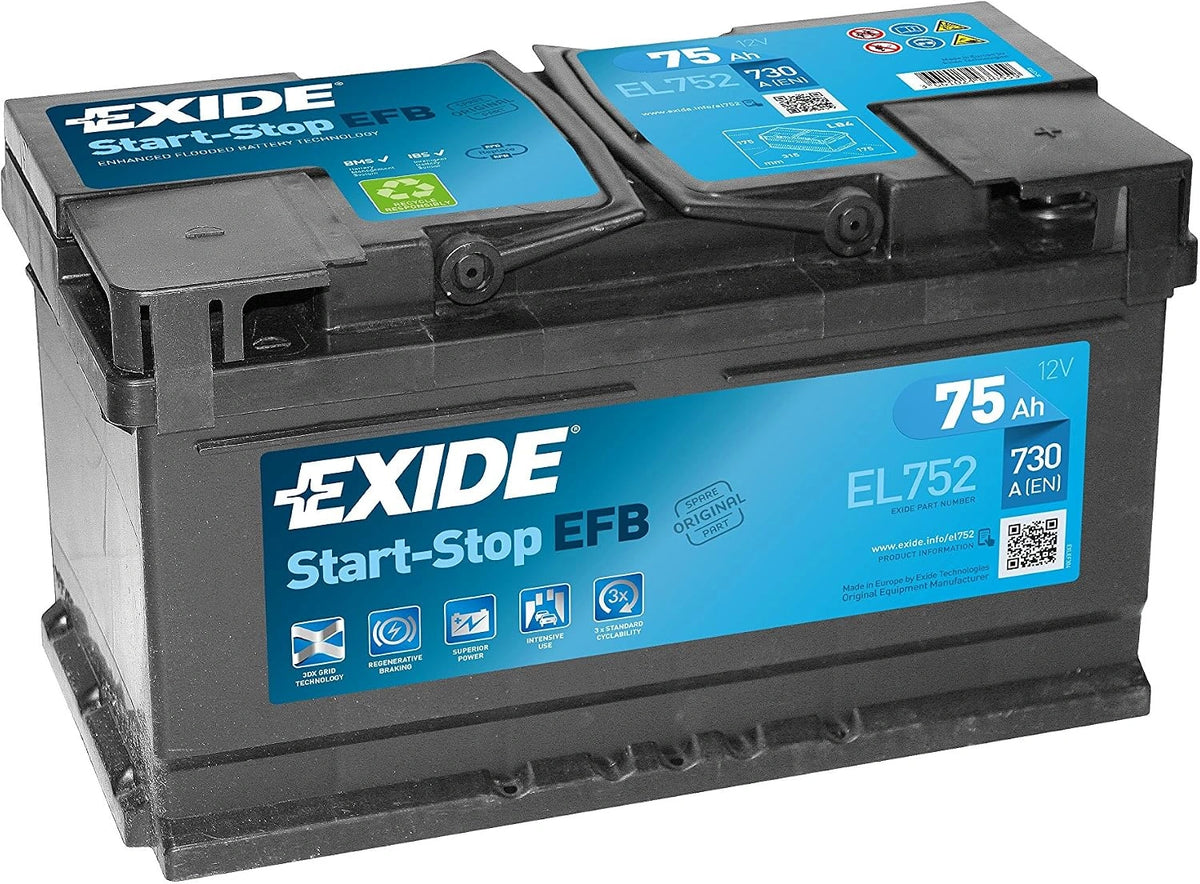 EXIDE EFB EL752 Autoaccu, 75 Ah, 730 A, bruin