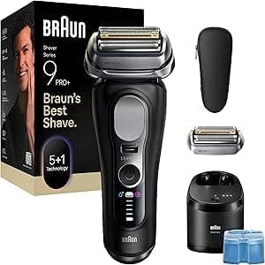 Braun Serie 9 Pro + elektrisch scheerapparaat voor baard, nat en droog, 5 + 1 ultradunne precisiemessen, baardtrimmer voor heren, baardtrimmer