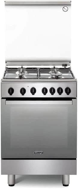 De'Longhi DGX 64 LSG Gasfornuis, 60 cm, elektrische multifunctionele oven met grill, 4 branders, designlijn, kleur roestvrij staal, energieklasse A