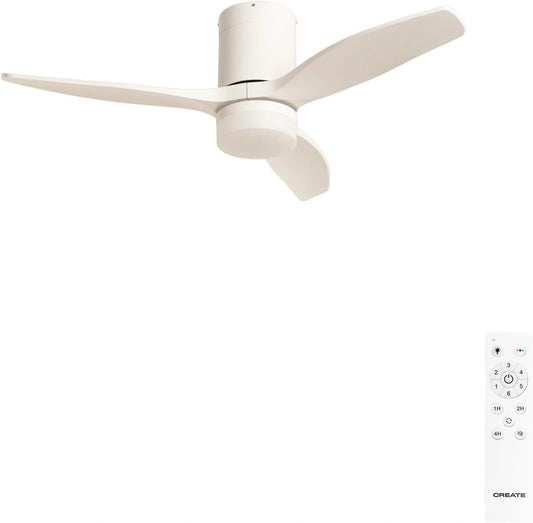 CREATE / Windcalm S Plafondventilator ABS wit licht + afstandsbediening / 40 W, stil, Ø 112 cm, 6 snelheden, 3 lichttemperaturen, timer