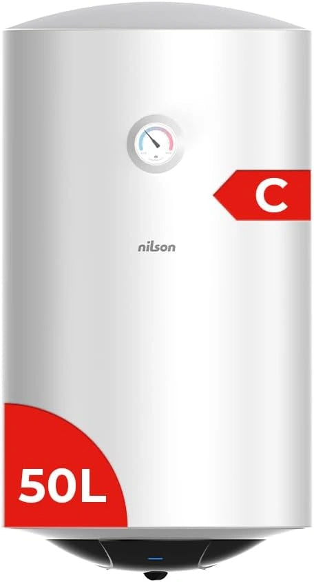 Nilson NT5000 Elektrische boiler, verticaal, 50 liter, verticale installatie, 1500 W, inclusief montageset, weerstand van roestvrij staal, wit