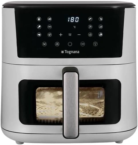 Tognana Iridea Luchtfriteuse 10 liter, dubbele weerstand, digitaal scherm, timer, 80-200°C, venster, 2300W, parelgrijs, zwart