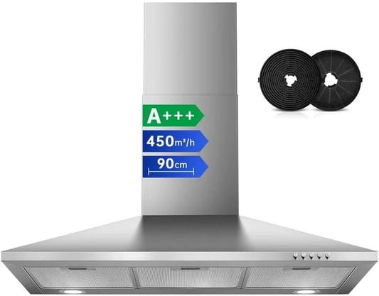 SNDOAS Afzuigkap 90cm Zilver Roestvrijstaal Piramide Wandkap
