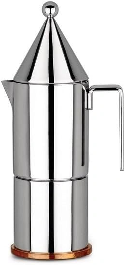 Alessi La Conica 90002/3 Design koffiezetapparaat van roestvrij staal met koperen bodem, 3 kopjes, zilver, 3,3 x 12 x 5,2 cm