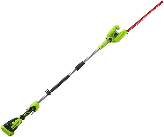 Greenworks G40PHA Accu Heggenschaar met Deelbare Schacht, 51 cm Dubbelwerkende Bladen, Snijdt tot 18 mm Dikke Takken, 125° Graden Draaibare Kop