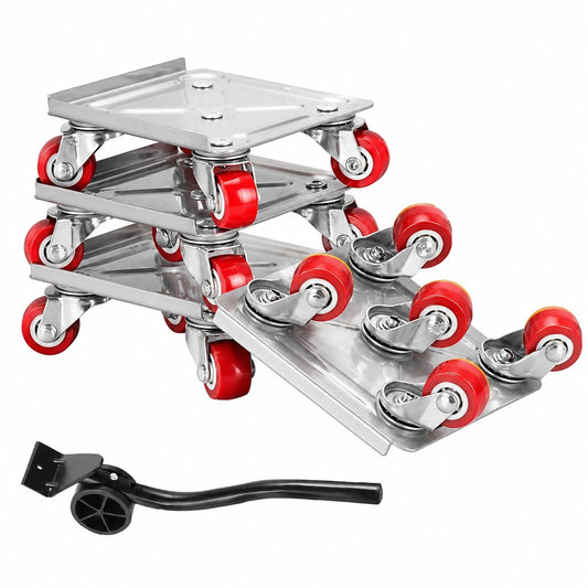 Möbelroller Set 4-teilig, 600 kg Belastbarkeit, rutschfeste Räder, Hebelstange, Karbonstahl, ideal für Haushaltsgeräte