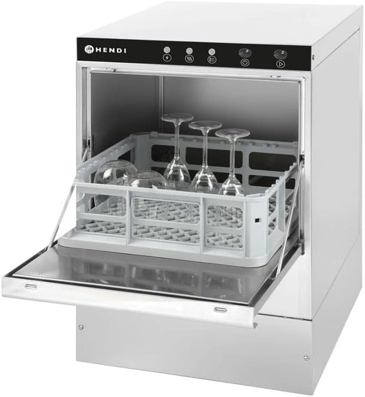 HENDI Glazenspoelmachine K40, tafelvaatwasser, vaatwasser, elektromechanisch, 230V, 2,8kW, 470x510x(H)710mm, RVS, wit