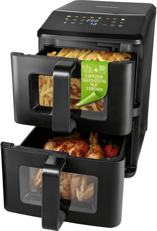 GOURMETmaxx FryUp Verticale heteluchtfriteuse met kijkvenster, 10 liter, airfryer met 9,8 inch multi-color led-touchdisplay en 11 programma's