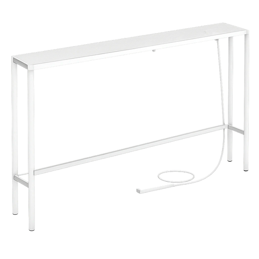 MAHANCRIS Moderner Konsolentisch Set mit Ladestation, 200 cm, Schmaler Flurtisch mit Steckdosen und USB-Anschlüssen, Perfekt für Wohnzimmer und Schlafzimmer, Weiß