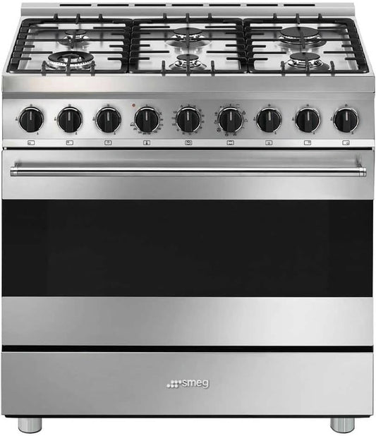 SMEG B91GMX2 kookplaat, 90 cm, met 6 branders, thermoventileerd, energieklasse A, wit