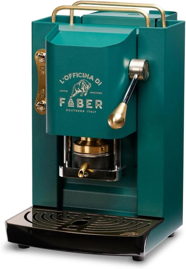 FABER COFFEE MACHINES Model Pro Deluxe Koffiezetapparaat voor 44 mm ESE-pads, messing afwerking, instelbare padpers van messing