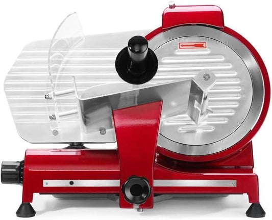 HENDI Snijmachine, mes diameter: 250mm, rood special uitvoering, alles snijmachine, traploos instelbare snijdikte tot en met 15 mm, 230V, 320W