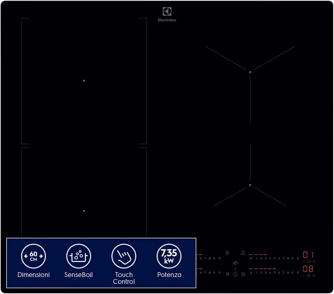 Electrolux Inbouwkookplaat KIS62453I, 60 cm, serie 700, 4 branders, flexibel combi-gebied, Hob2Hood-functie, SenseBoil, Slider Touch-bediening