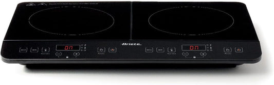 Ariete 1998 Draagbare dubbele inductiekookplaat, glaskeramiek, 2000 W + 1500 W, 10 + 8 vermogensniveaus, timer tot 4 uur, kinderbeveiliging, zwart