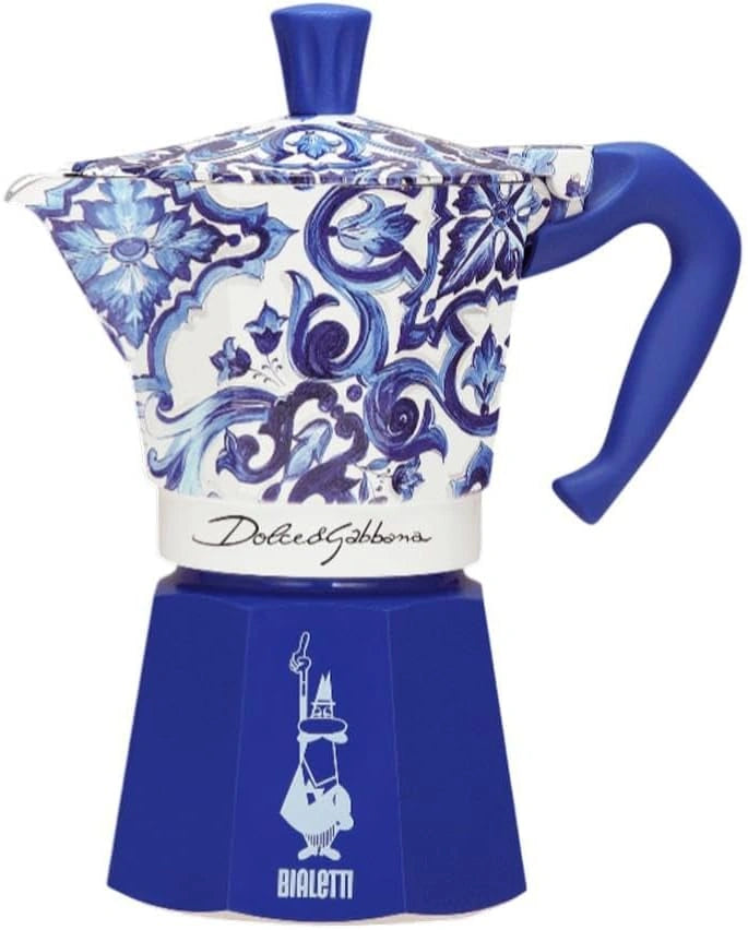 Bialetti Dolce & Gabbana Mocha Express blauw Mediterraneo voor 6 kopjes, direct vuur (koffiezetapparaat, espressominetta)