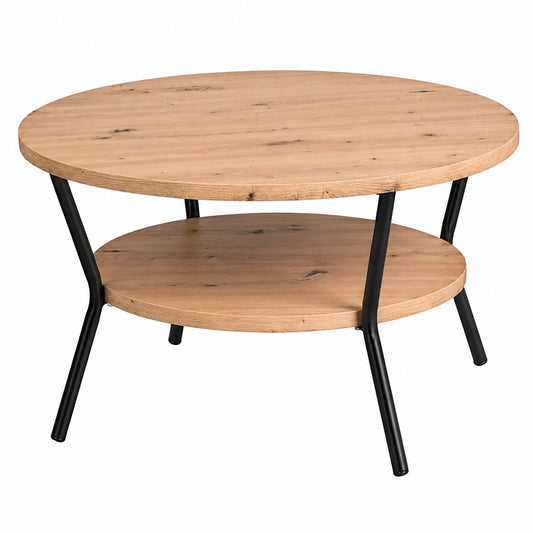 Runder Couchtisch mit Ablage - 80 cm - Eiche Artisan und Schwarzmetall