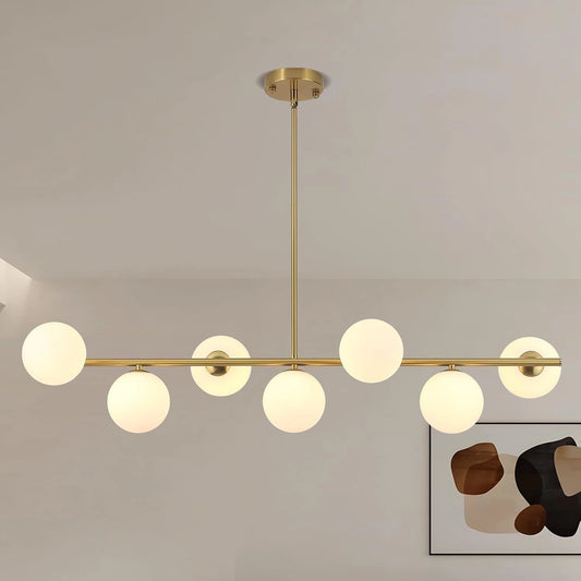 Moderne kroonluchter voor de eetkamer, goud, met bolvormige lampenkap van wit glas, metalen hanglamp verstelbaar, geschikt voor keuken, eiland