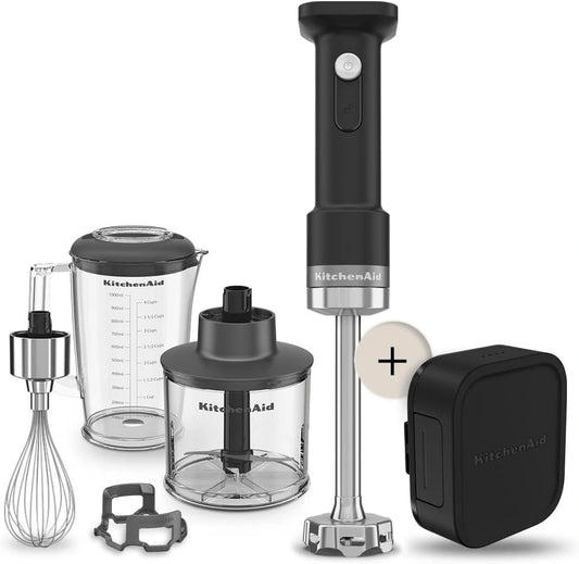 KitchenAid Go Cordless Draadloze staafmixer, 1 liter, BPA-vrije beker, garde en hakmolen, krasbescherming, roestvrijstalen messen, met accu, zwart
