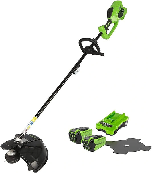 Greenworks GD40BCK2X Accu Bosmaaier met Borstelloze Motor, Harnas, Verstelbare Hoogte, 40 cm Maaibreedte, 2 mm Nylondraad of 25 cm Blad