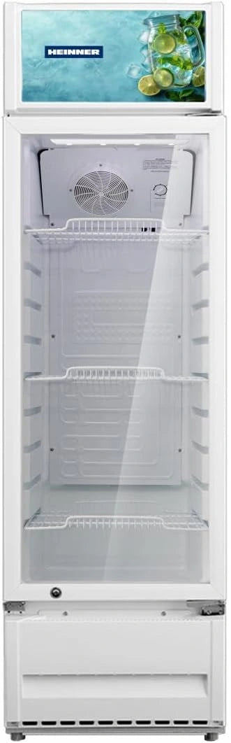 HSC-M213WHB Drankkoelkast/vitrine, 213 l, tot 204 flessen van 330 ml, luchtkoeling, ledverlichting, 3 legplanken, glazen deur met slot, wit