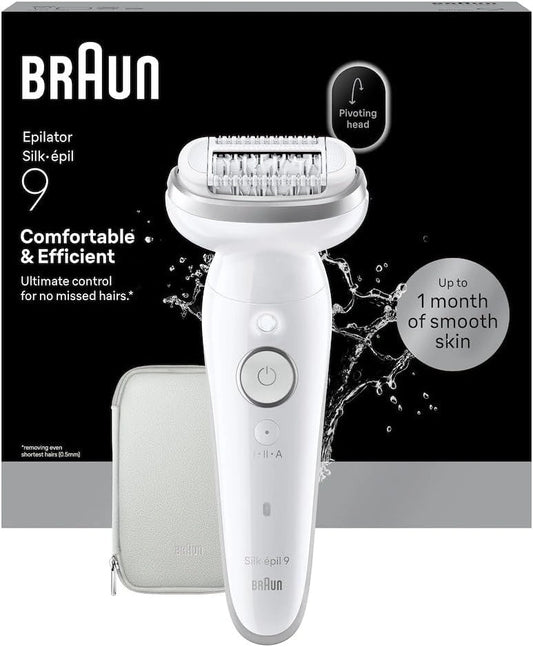 Braun Silk·épil 9 Epilator met beweegbare kop voor gemakkelijke ontharing, nat en droog epileren, gladde lange huid, 9-000, zilver