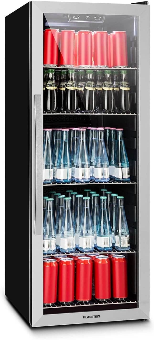 Klarstein Beersafe 171 L Drankenkoelkast met Glazen Deur, Zwart/Zilver